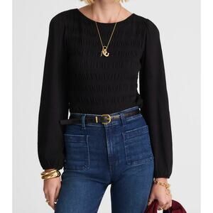 Madewell | NWT Smocked Boatneck Top in Jet Black | Sz M